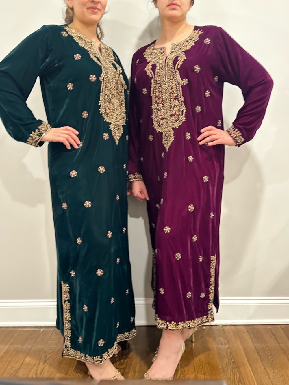 Embellished Velvet  kaftan - Emerald Green and plump color